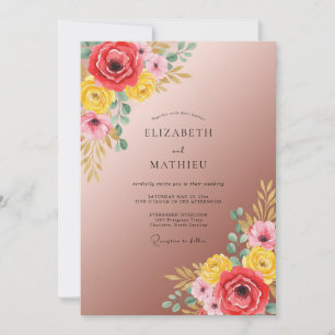 Sanfte Malven-Karmesinrot gestaltete Hochzeit Einladung