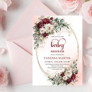 Sanfte Marsala-Blumen-Baby-Shower-Einladung Einladung