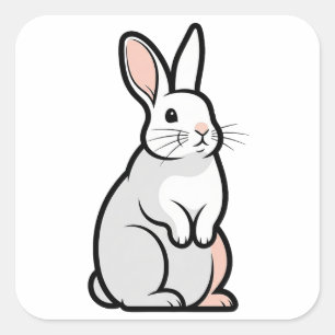 Sanfte Minimalistische Kaninchen-Illustration Quadratischer Aufkleber