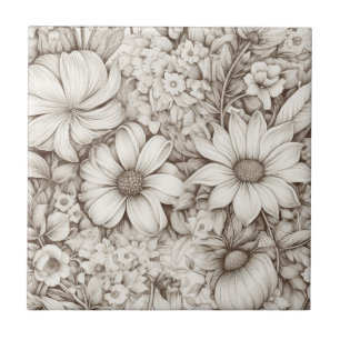 Sanfte neutrale Flora mit klassischer Botanik Fliese