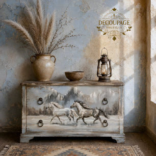Sanfte neutrale Hengste mit Bergdecoupage Seidenpapier