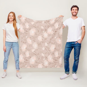 Sanfte neutrale Rosen-Beige-Blumenmuster Fleecedecke