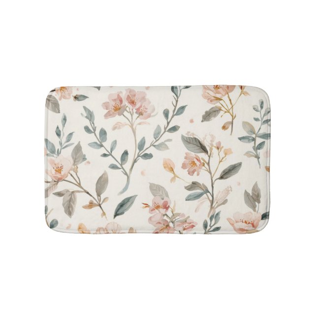 Sanfte neutrale Wildblumen-Salbei-Wasserfarben-Bot Badematte (Vorderseite)