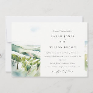 Sanfte Pastell-Aquarell-Weinlandschaft-Hochzeit Einladung
