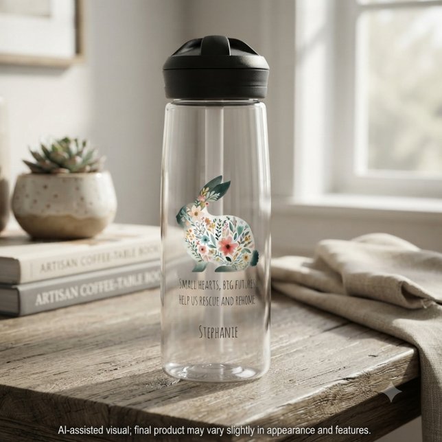 Sanfte Pastell-Blumen-Hasen-Rettungs-Hydration Trinkflasche (Floral bunny bottle for rescue supporters to hydrate with heart.)