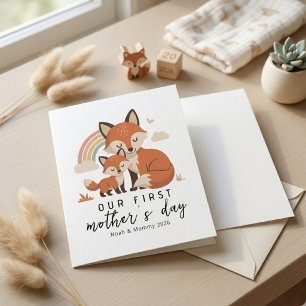 Sanfte Pastell-Fuchs-Mutter-Baby-Erster Muttertag Karte
