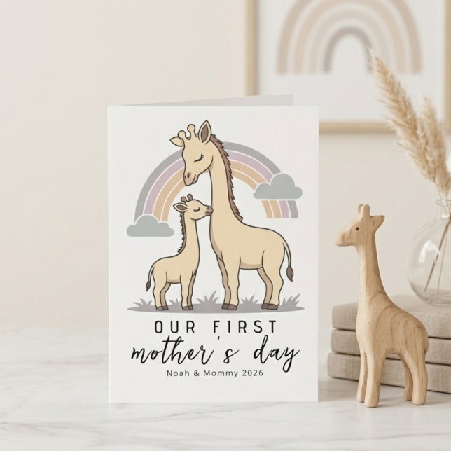 Sanfte Pastell-Giraffe Mutter Baby Erster Mutterta Karte (Von Creator hochgeladen)