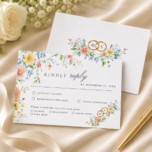 Sanfte Pastell-Rosé-Aquarell-Wildblumen-Hochzeit RSVP Karte