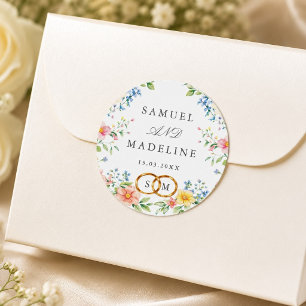 Sanfte Pastell-Rosé-Wasserfarbe-Wildblumen-Blumen Runder Aufkleber