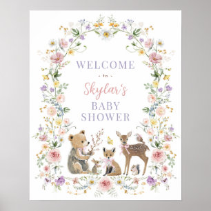 Sanfte Pastell-Waldtiere Florale Babyparty Poster