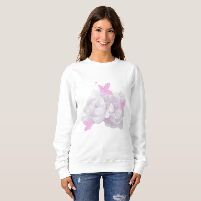 Sanfte Pfingstrosen und Schmetterlinge Sweatshirt (Vorne ganz)
