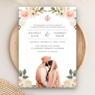Sanfte Pfirsich-Blumen Anand Karaj Indische Sikh-H Einladung