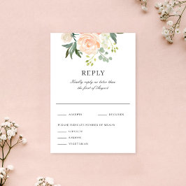Sanfte Pfirsich-Blumen-Aquarell-Hochzeitsantwort RSVP Karte