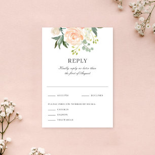 Sanfte Pfirsich-Blumen-Aquarell-Hochzeitsantwort RSVP Karte