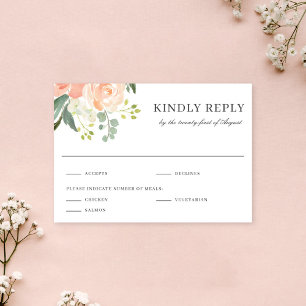 Sanfte Pfirsich-Blumen-Aquarell-Hochzeitsantwort RSVP Karte