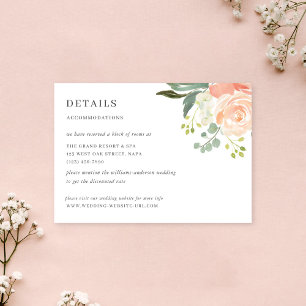 Sanfte Pfirsich-Blumen-Aquarell-Hochzeitsdetails I Begleitkarte