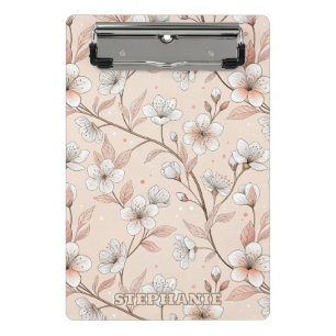 Sanfte Pfirsich-Blütenzweig mit weißen Blüten Mini Klemmbrett