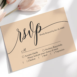 Sanfte Pfirsich-Einfache-Schrift Hochzeits-Antwort RSVP Karte