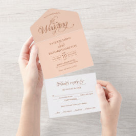 Sanfte Pfirsich-Minimalist-Hochzeit Elegant All In One Einladung