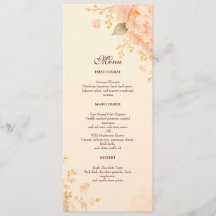 Sanfte Pfirsich- und Gold-Hortensien-Hochzeitsmenü