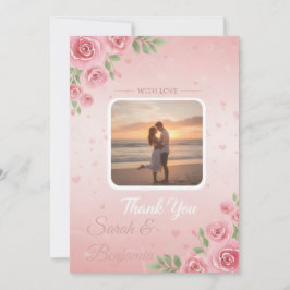 Sanfte Pfirsich- und rosa Blumen-Garten-Foto-Hochz Dankeskarte