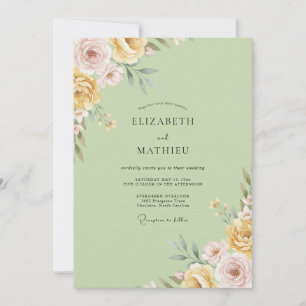 Sanfte Pistazien-Blüten-Hochzeit Einladung