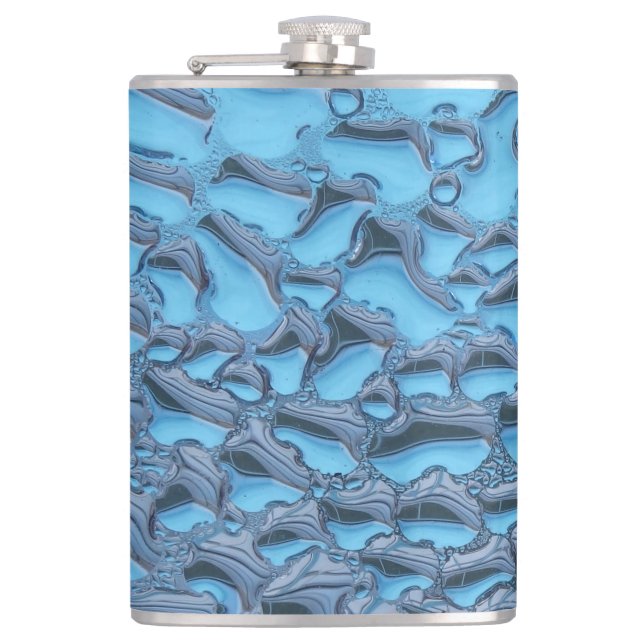 Sanfte Regentropfen aus blauem Glas Flachmann (Vorderseite)