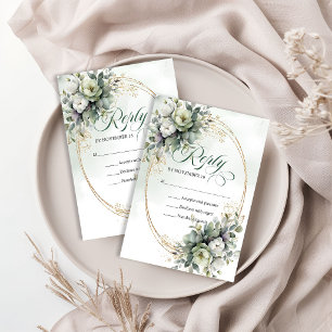 Sanfte Romantik Watercolor Grün Weiße Eukalyptus   RSVP Karte