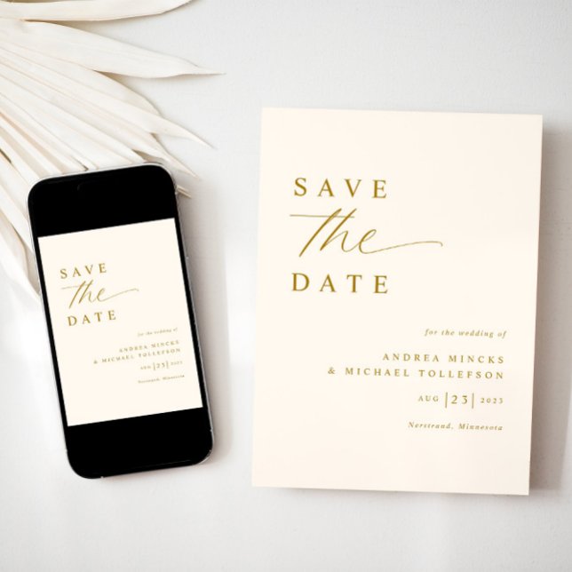 Sanfte Romantische Creme- und Gold-Hochzeit Save The Date (Elegant Save the Date Wedding Download or Printed - Soft Romantic Cream and Gold)