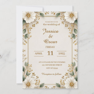 Sanfte Romantische Goldene Blumige Hochzeit Einladung