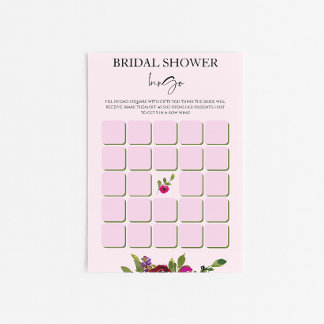 Sanfte rosa Aquarell-Blumen-Braut-Show-Bingo