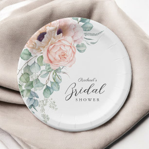 Sanfte rosa Aquarell-Blumen-Brautparty Pappteller