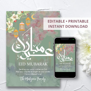 Sanfte rosa Aquarell-Blumen-Eid-Mubarak-Karte Feiertagskarte