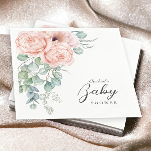 Sanfte rosa Aquarell-Blumen-Mädchen-Baby-Party Serviette