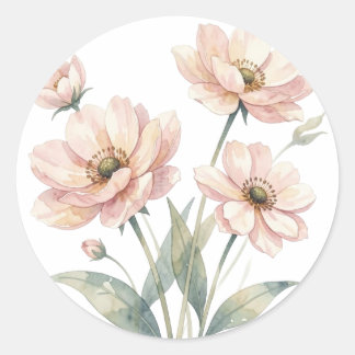 Sanfte rosa Aquarell-Blumenstrauß-Kunst Runder Aufkleber