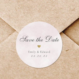 Sanfte rosa Aquarell-Hochzeit Save-the-Date-Karte Runder Aufkleber