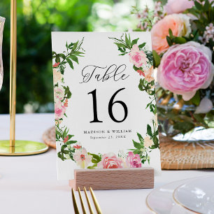 Sanfte rosa Blumenhochzeit Tischnummer
