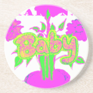 Sanfte rosa Blumenkunst: Die Berührung eines Babys Untersetzer