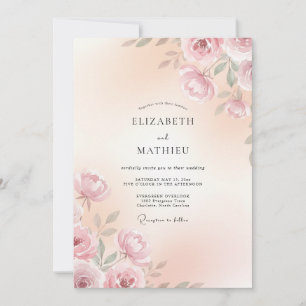 Sanfte rosa botanische romantische Hochzeit Einladung