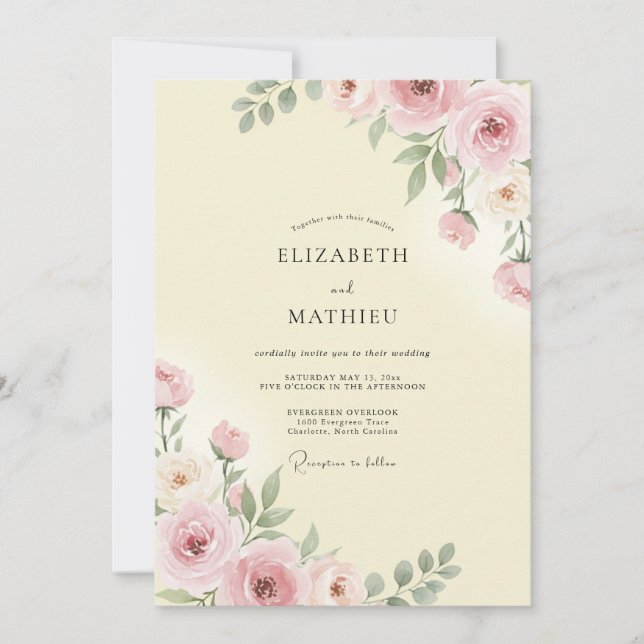Sanfte rosa florale Hochzeit Einladung (Vorderseite)