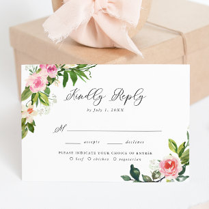 Sanfte rosa florale Hochzeitsmenü-Auswahl RSVP Karte