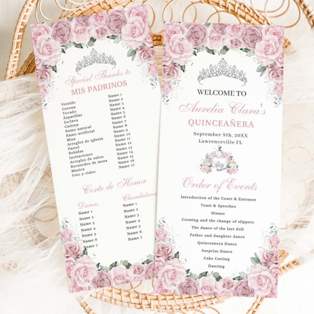 Sanfte Rosa Florale Kutsche Quinceañera Feiern buc Programm (Von Creator hochgeladen)