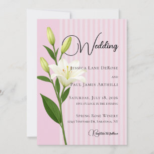Sanfte rosa gestreifte weiße Lilien-Hochzeitseinla Einladung