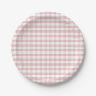 Sanfte rosa Gingham-Karo-Geburtstags-Baby-Party Pappteller
