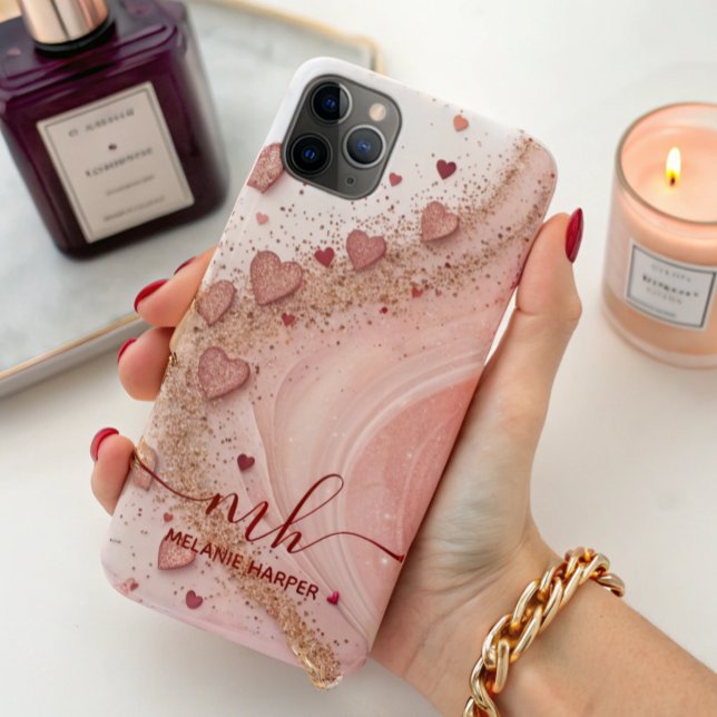 sanfte Rosa Goldherzen Glitzer Case-Mate iPhone Hülle (Von Creator hochgeladen)