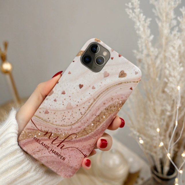 sanfte Rosa Goldherzen Glitzer Case-Mate iPhone Hülle (Von Creator hochgeladen)