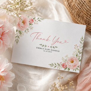 Sanfte rosa Pastell-Blumen-Baby-Party Dankeskarte