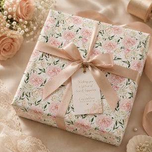 Sanfte Rosa Pfingstrose- und Rosen-Wasserfarben-Bl Geschenkpapier