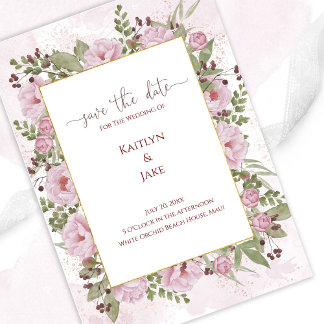 Sanfte rosa Pfingstrosen-Hochzeit-Save-the-Date-Ka Save The Date
