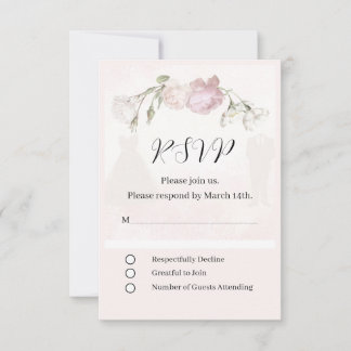 Sanfte rosa Rosen und Braut und Bräutigam Kollekti RSVP Karte